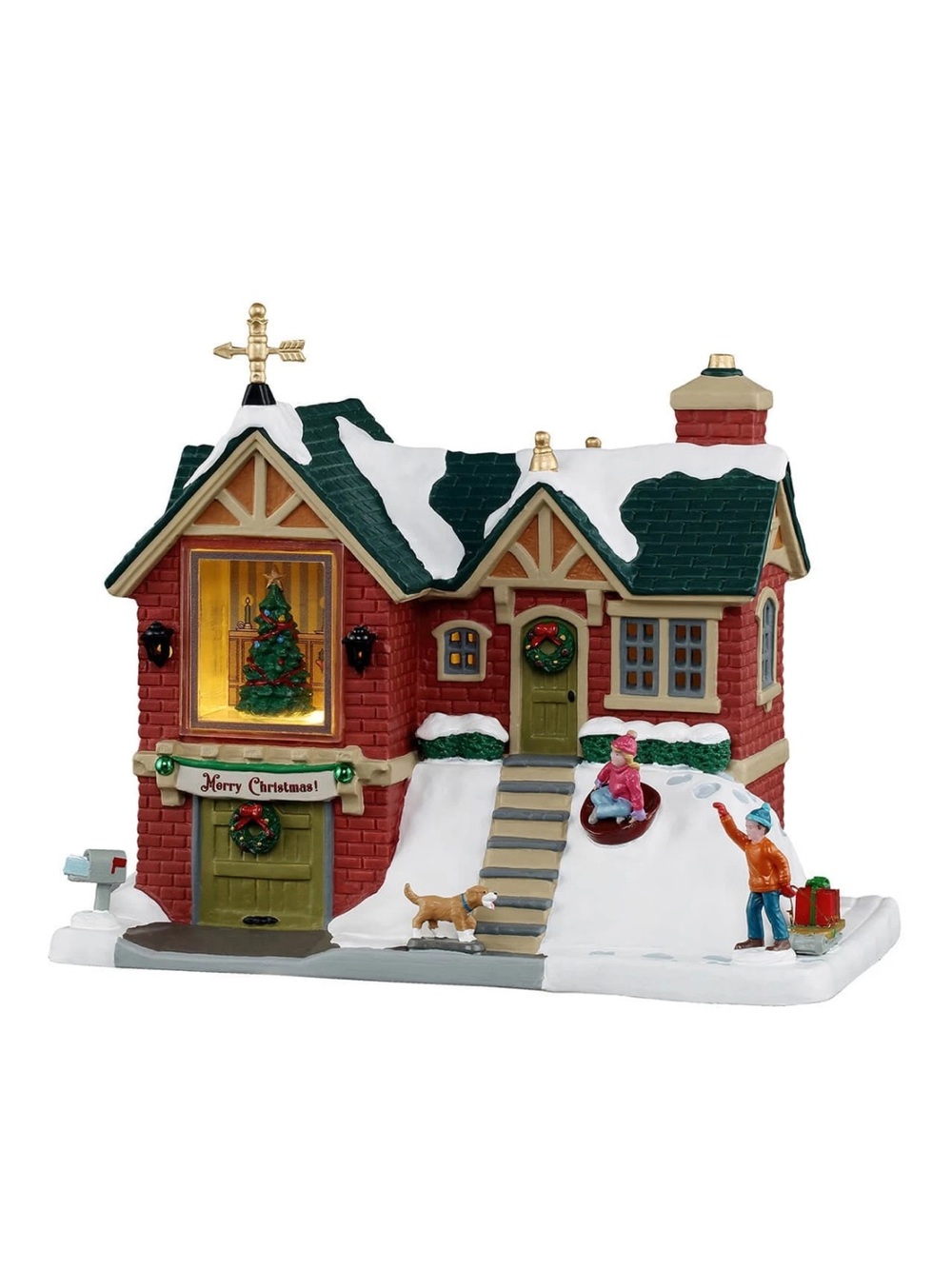 Lemax 2025 The Little Brick House Caddington Village #55348 Tree Children Sled
